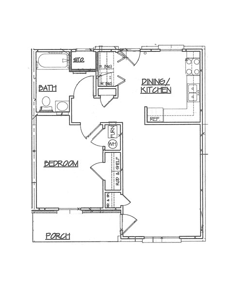 Floor plan for 1 bed, 1 bath